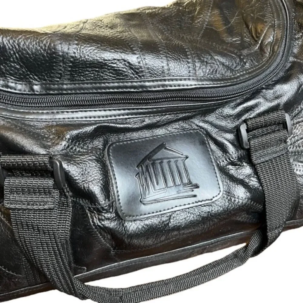 Patched Leather Weekender / Tote Bag in Black Padded Shoulder strap and‎ handle